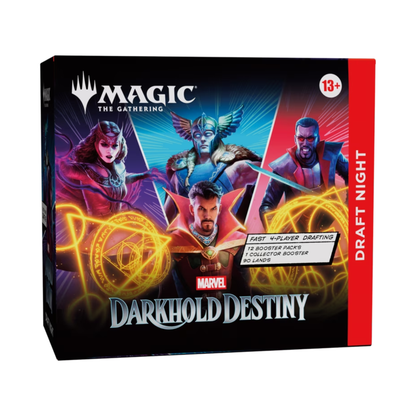 Magic: The Gathering Marvel Darkhold Destiny Draft Night Box, 12 Booster Packs, 1 Collector Booster, 90 Basic Land Cards, 4-Player Pick-Two Draft Game Kit (PRE-ORDER)