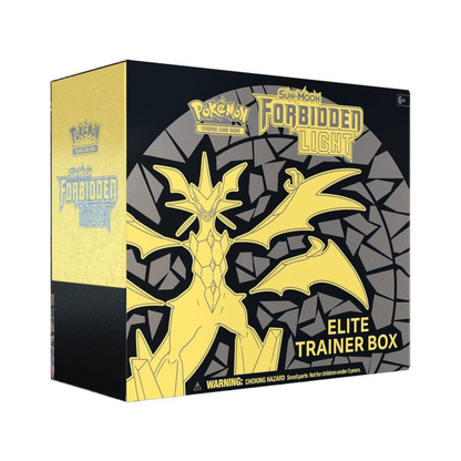 Pokemon TCG Sun and Moon Forbidden Light Elite Trainer Box with booster packs and accessories