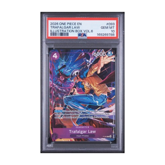 One Piece Law Illustration PSA 10 graded trading card featuring Trafalgar Law.