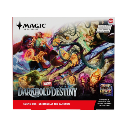Magic: The Gathering Marvel Darkhold Destiny Sanctum Scene Box, Skirmish at the Sanctum, 3 Booster Packs, 6 Traditional Foil Scene Cards, 6 Art-Only Cards and Display Easel (PREORDER - Release Date April 9, 2027)
