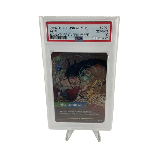 2025 RIFTBOUND OGN-ORIGINS SIGNATURE OVERNUMBER AHRI - NINE-TAILED FOX PSA 10