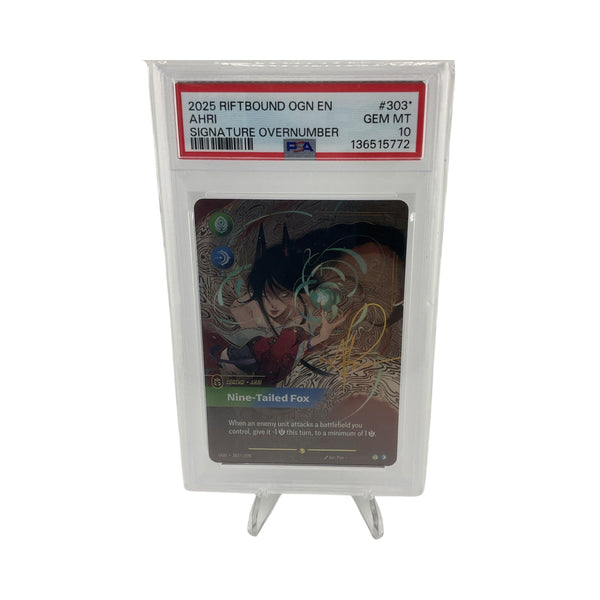 2025 RIFTBOUND OGN-ORIGINS SIGNATURE OVERNUMBER AHRI - NINE-TAILED FOX PSA 10