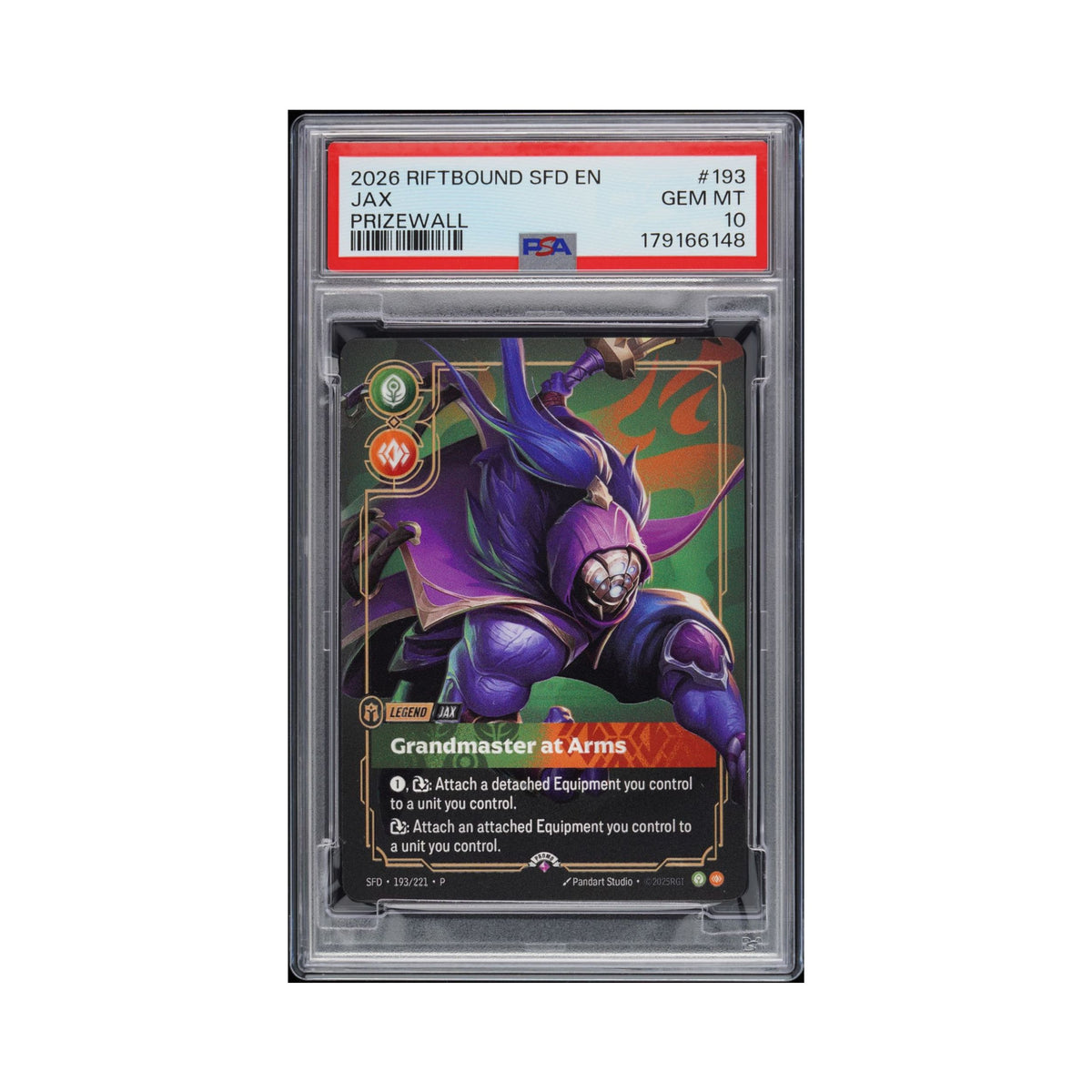 Riftbound Jax Grandmaster at Arms Metal Prize Wall promotional card graded PSA Gem Mint 10