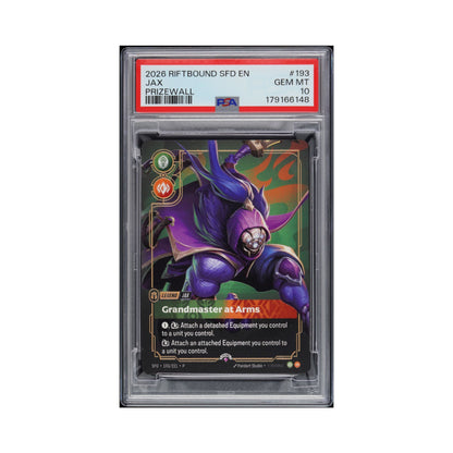 Riftbound Jax Grandmaster at Arms Metal Prize Wall promotional card graded PSA Gem Mint 10