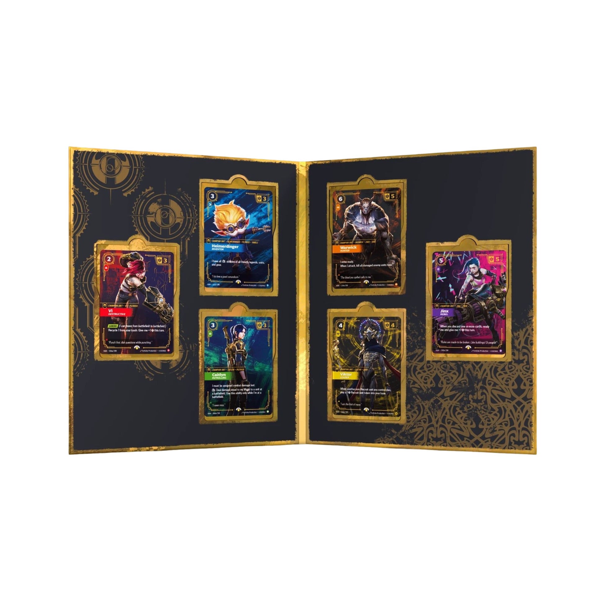 Riftbound League of Legends Arcane Box Set featuring six foil Champion legend cards and display case.