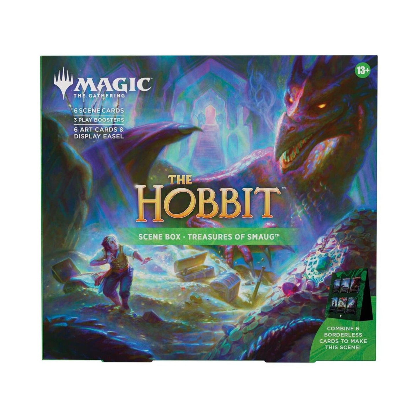 Magic: The Gathering The Hobbit Treasures of Smaug Scene Box (HOB) | 3 Play Boosters, 6 Foil Borderless Scene Cards, 6 Art Cards & Display Easel | Middle-earth Collectible Card Set (PREORDER - Release Date August 14, 2026)