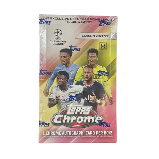 Topps Chrome UEFA Champions League Soccer 2021-22 Hobby Box – Sealed Trading Card Box with 72 Cards, Rookie Cards, Inserts, Parallels & Serial-Numbered Cards