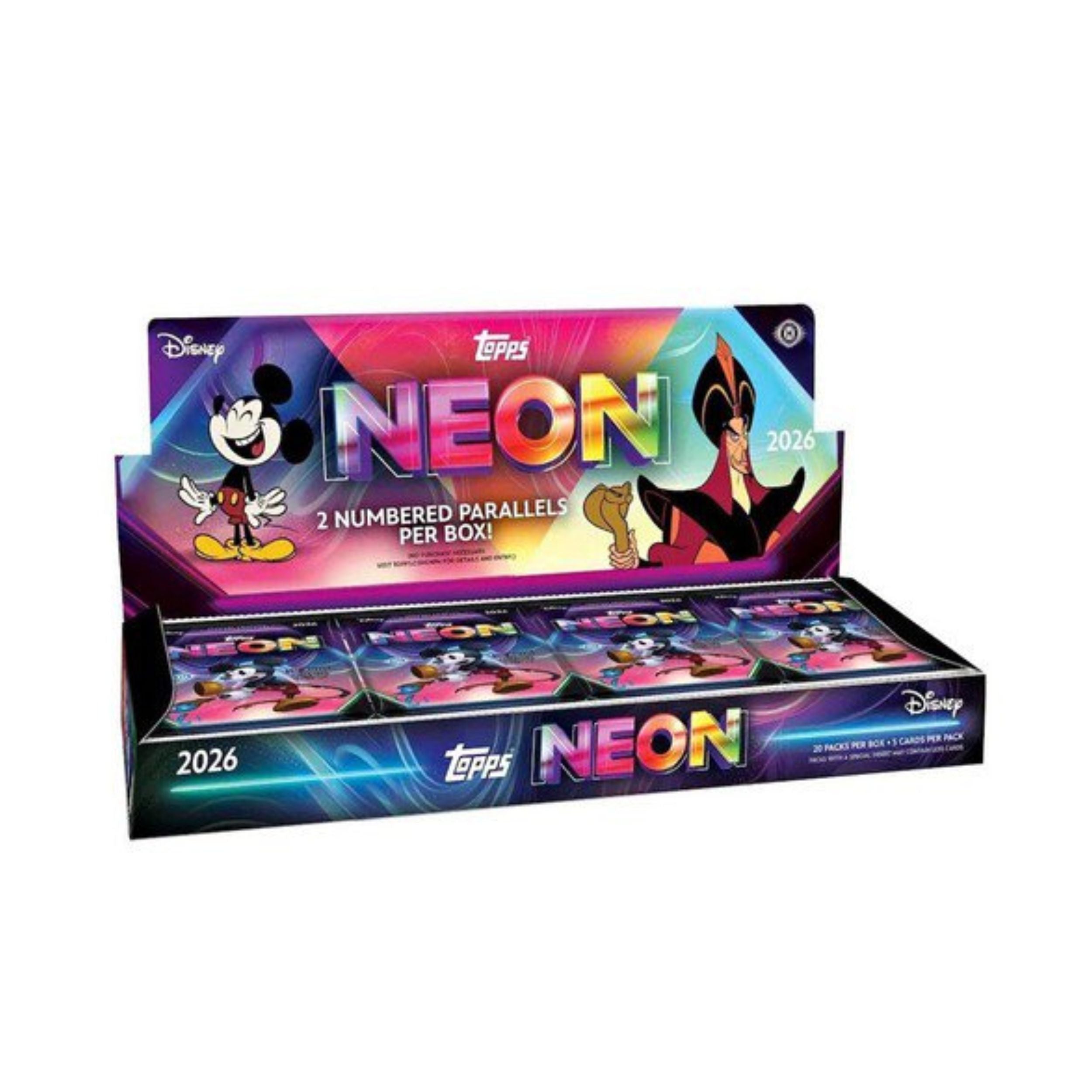 Topps Disney Neon Hobby Box Trading Cards, 20 Packs Per Box, 5