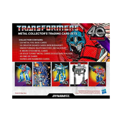 Transformers 40th Anniversary Metal Collector’s Trading Cards Blaster Box, 5 Packs, 2026 Dynamite Generation 1 Autobot and Decepticon Collectible Cards 
(PRE-ORDER)