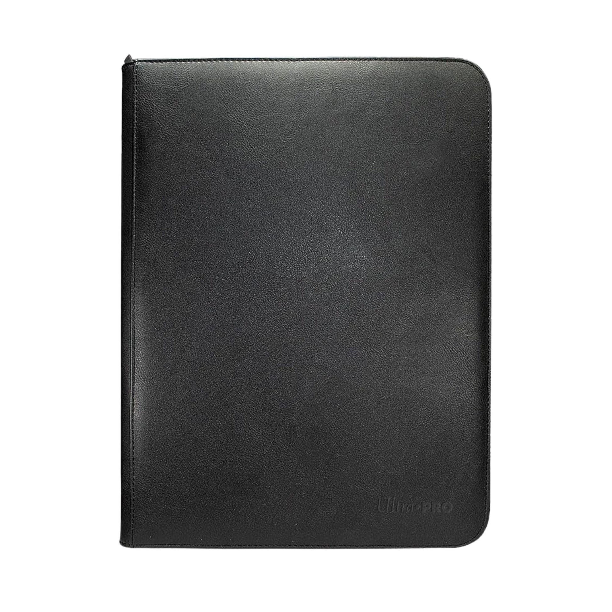 Ultra PRO Vivid Black 9 pocket zippered PRO binder trading card storage album holding collectible cards.