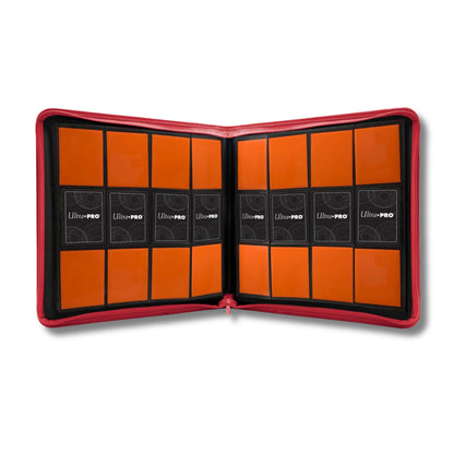 Ultra PRO PRO-Binder 12-Pocket Zippered – Red | Holds 480 Cards | Side-Loading Pockets | Padded Leatherette Cover | Acid-Free, Non-PVC Materials