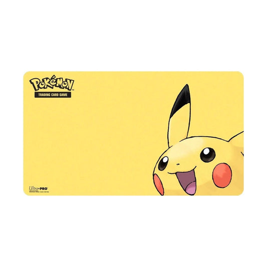 Ultra PRO Pokémon Pikachu 2025 Yellow Playmat with soft fabric top and non-slip rubber base.