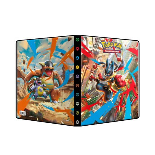Ultra PRO Pokémon 9-Pocket Portfolio Binder Mega Evolution storage album open to display organized Pokémon trading cards.