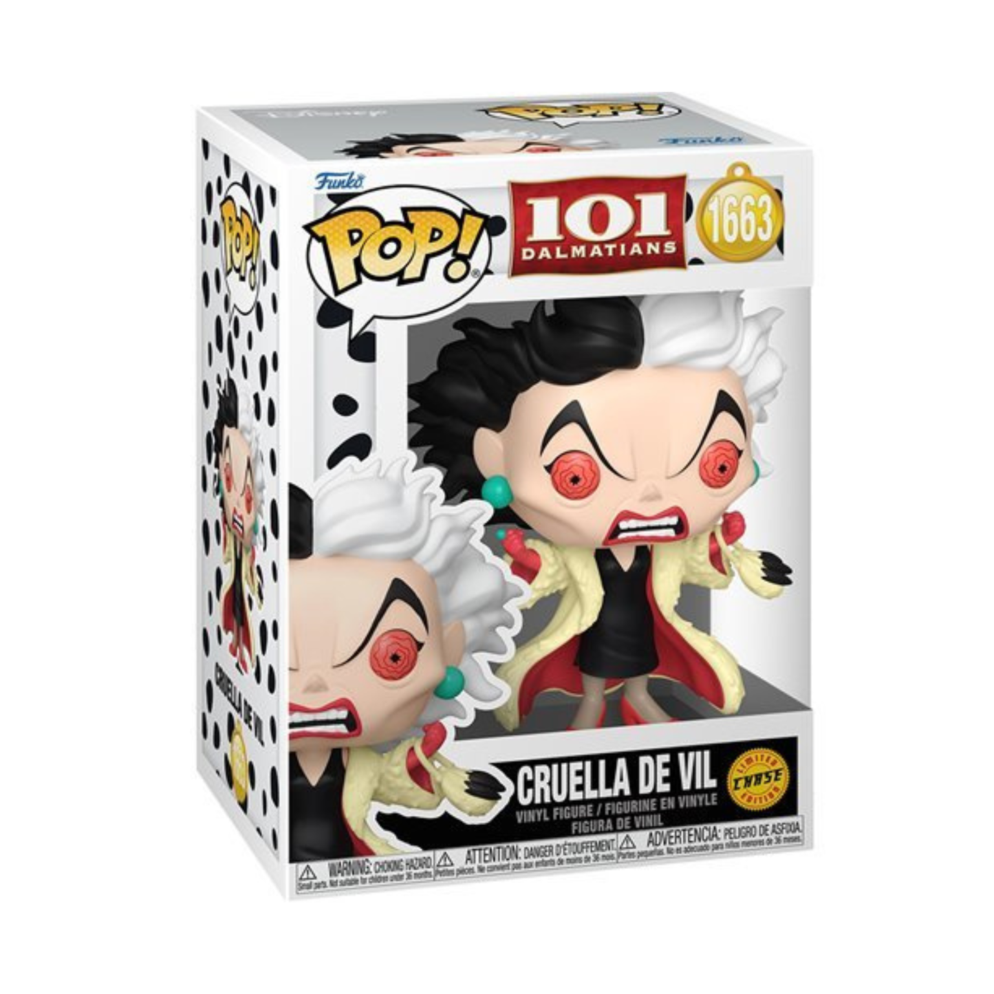Cruella De Vil #1663 Funko Pop! 101 Dalmatians - Approx. 4 1/2" Chase Limited Edition Collectible Vinyl Figure Bundled with Display Box Protector Case