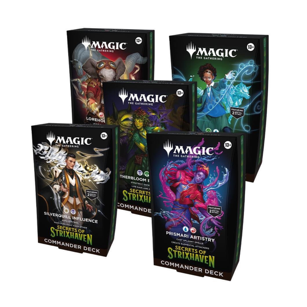 Magic: The Gathering Secrets of Strixhaven Commander Deck Case (SOC) – 5 Ready-to-Play 100-Card Decks, New Commander Cards, Foils & Accessories (PRE-ORDER APRIL)