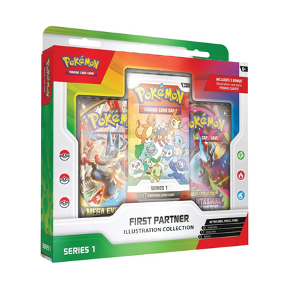 Pokémon TCG First Partner Illustration Collection Series 1 – Pokémon Booster Pack Set with Promo Cards, Trading Cards, Stickers, Collectible Card Game