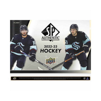 Upper Deck SP Authentic 2022-23 NHL Hockey Hobby Box – 2 Autographed Cards, Future Watch Rookie, Spectrum FX Bounty, Limited Red Parallels, Pageantry & Numbered Inserts
