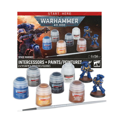 Warhammer 40000 Intercessors with Paints featuring 2 Citadel miniatures and Citadel paints