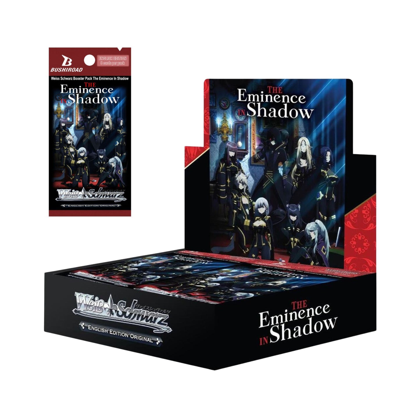 Weiss Schwarz Eminence in Shadow Booster Box – English Edition TCG, Hot-Stamped Sign Cards, Exclusive Limited Edition PR Cards & Playmat