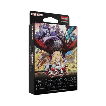 YuGiOh The Chronicles Deck The Fallen and The Virtuous All-Foil Edition trading card game deck box.