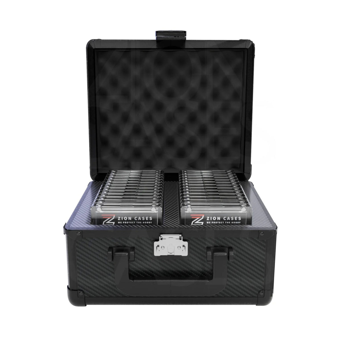 Zion Cases Slab Case 2 Row Carbon Fiber Black, Holds Up to 60 Slabs, High-Grade Foam Storage Case with Carbon Fiber Overlay, TSA-Approved Locks for Collectibles, Trading Cards and Travel (PRE-ORDER)