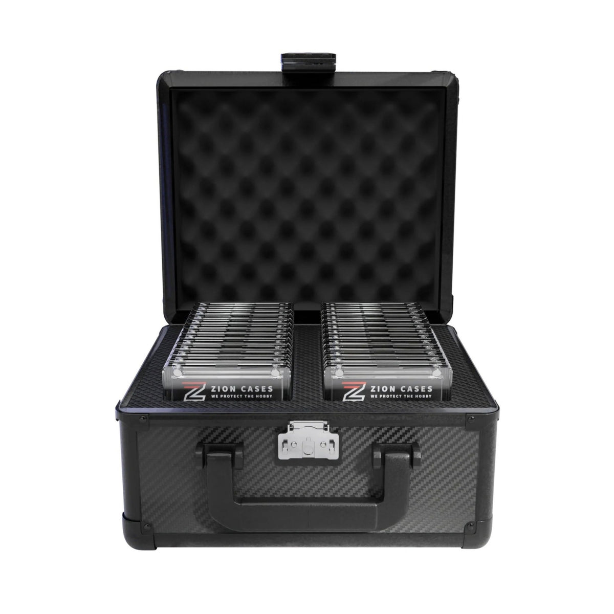 Zion Cases Slab Case 2 Row Carbon Fiber, Trading Card Slab Storage Case, Holds Up to 60 Slabs, TSA Approved Locks, High-Grade Foam Interior, Protective Carrying Case for Collectors (PRE-ORDER)