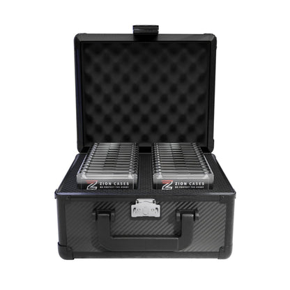 Zion Cases Slab Case 2 Row Carbon Fiber, Trading Card Slab Storage Case, Holds Up to 60 Slabs, TSA Approved Locks, High-Grade Foam Interior, Protective Carrying Case for Collectors (PRE-ORDER)