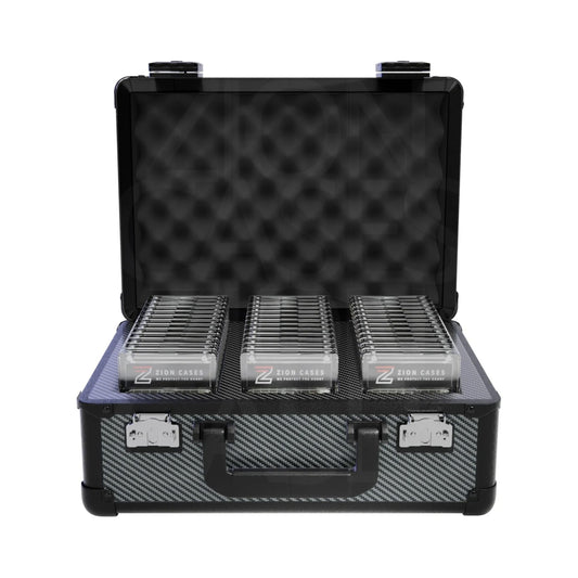 Zion Cases Slab Case X Carbon Fiber – Graded Card Storage Case, Holds Up to 110 Slabs, Premium Foam Interior, TSA-Approved Locks, Durable Collector Case for Travel and Storage (PRE-ORDER)