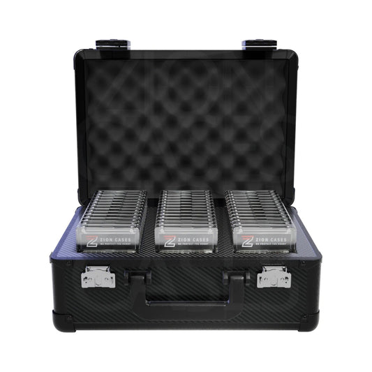 Zion Cases Slab Case X Carbon Fiber Black, Graded Card Storage Case for Up to 110 Slabs, TSA-Approved Locking Case with High-Grade Foam, Protective Collector Case for Travel and Storage (PRE-ORDER)