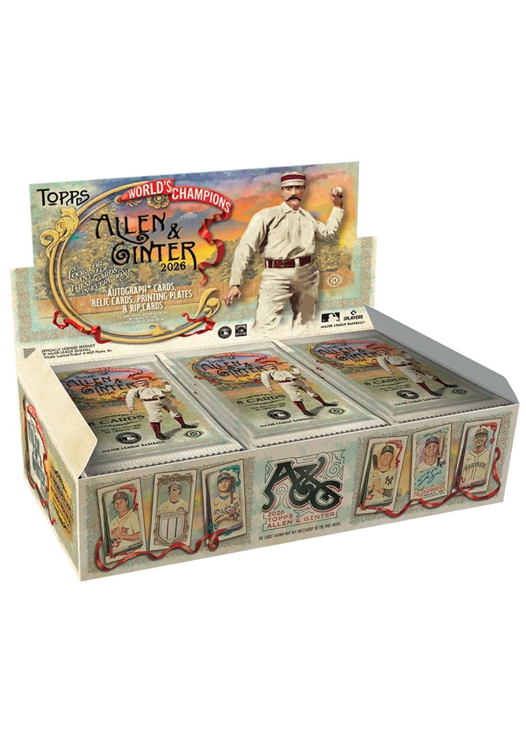 2026 Topps Allen & Ginter Baseball Hobby Box, 18 Packs, 8 Cards per Pack, 300-Card Base Set, Autographs, Relics, Printing Plates & Rip Cards (PREORDER - Release Date October 7, 2026)