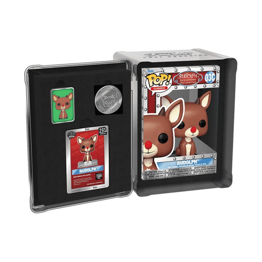 Rudolph Funko Pop! Classics Rudolph The Red-Nose Reinder - 25th Anniversary - Approx. 4.35" Exclusive Collectible Vinyl Figure #03C in Silver-Tone Window Box with Tin Protective Case