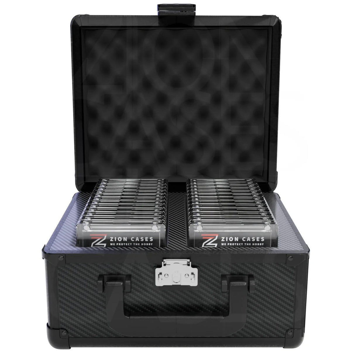 Zion Cases Slab Case 2 Row Carbon Fiber Black, Holds Up to 60 Slabs, High-Grade Foam Storage Case with Carbon Fiber Overlay, TSA-Approved Locks for Collectibles, Trading Cards and Travel (PRE-ORDER)