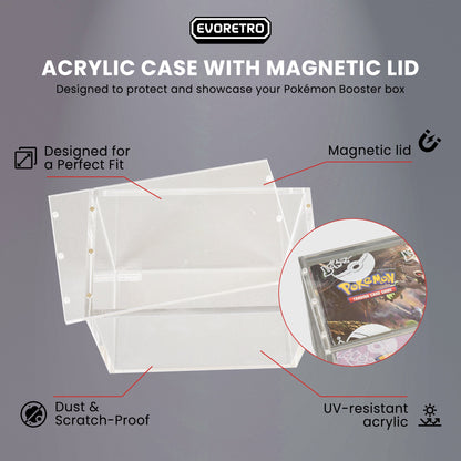 ER Acrylic Pokémon Booster Box Case with Magnetic Lid - 5mm Thick Clear UV Protection Display Case for Sealed Booster Packs - Durable Storage for Trading Card Collectors (PRE-ORDER JUNE)