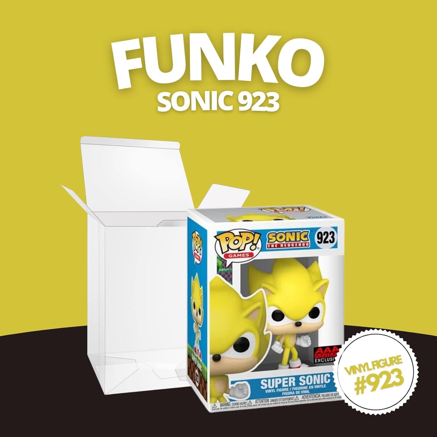 Super Sonic Funko Pop! Games Sonic the Hedgehog - AAA Anime Exclusive Vinyl Figure #923 with Display Box Protector Case