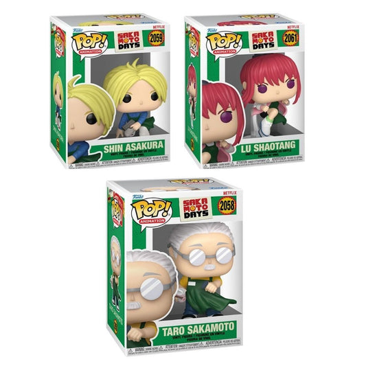 Sakamoto Days Funko Pop! Animation - Set of 3 (Taro Sakamoto #2058, Shin Asakura #2059, and Lu Shaotang #2061) Collectible Vinyl Figures - Estimated Arrival: Oct. 2025 (PRE-SALE)