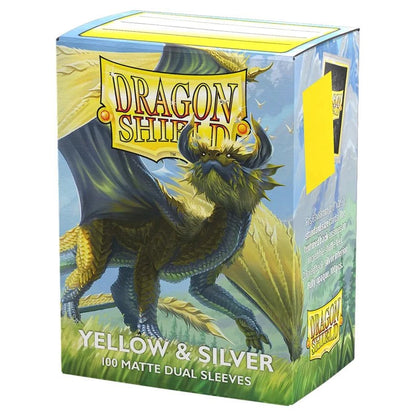 Dragon Shield Dual Matte Sleeves Yellow & Silver 100 ct – Premium Trading Card Sleeves, Matte Texture, Fully Opaque, Standard Size (63x88 mm) for MTG, Pokémon, Lorcana & TCGs