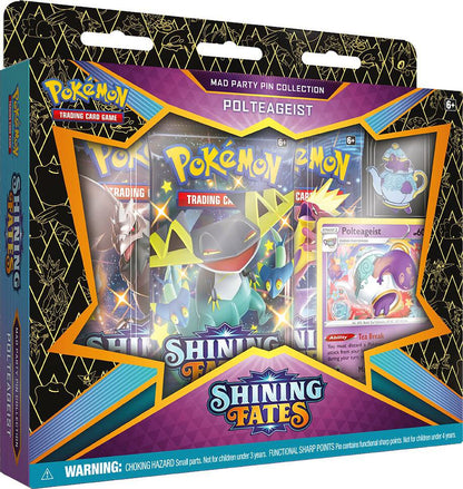 Pokemon TCG Shining Fates Mad Party Pin Collection Polteageist Cards Packs Set