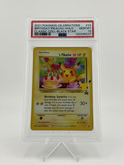 Pokémon TCG 2021 Pokemon Celebrations #24 Birthday Pikachu Holo Classic Coll - Black Star PSA 10 - Gem Mt.