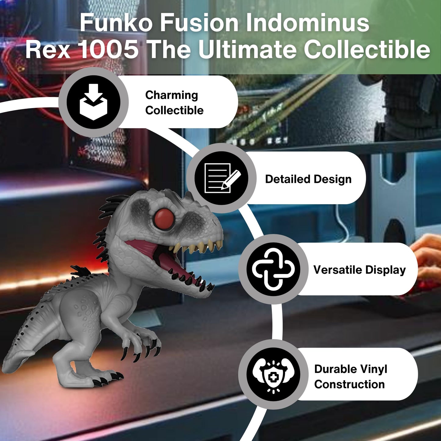 Indominus Rex Funko Pop! Games Funko Fusion: Jurrasic Park with Exclusive In-Game Item Code - Collectible Vinyl Figure #1005 with Window Display Box