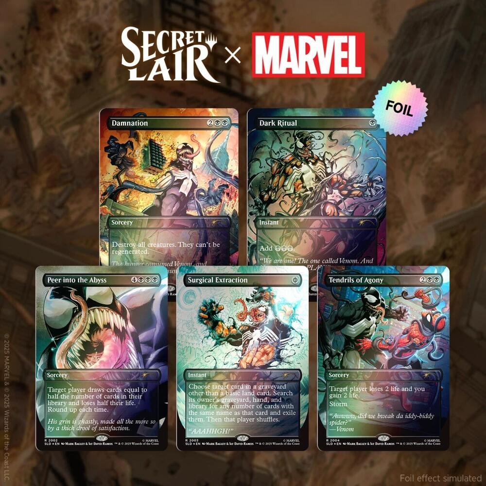Secret Lair x Marvel Spider-Man Venom Unleashed Colors Rainbow Foil Edition MTG cards set