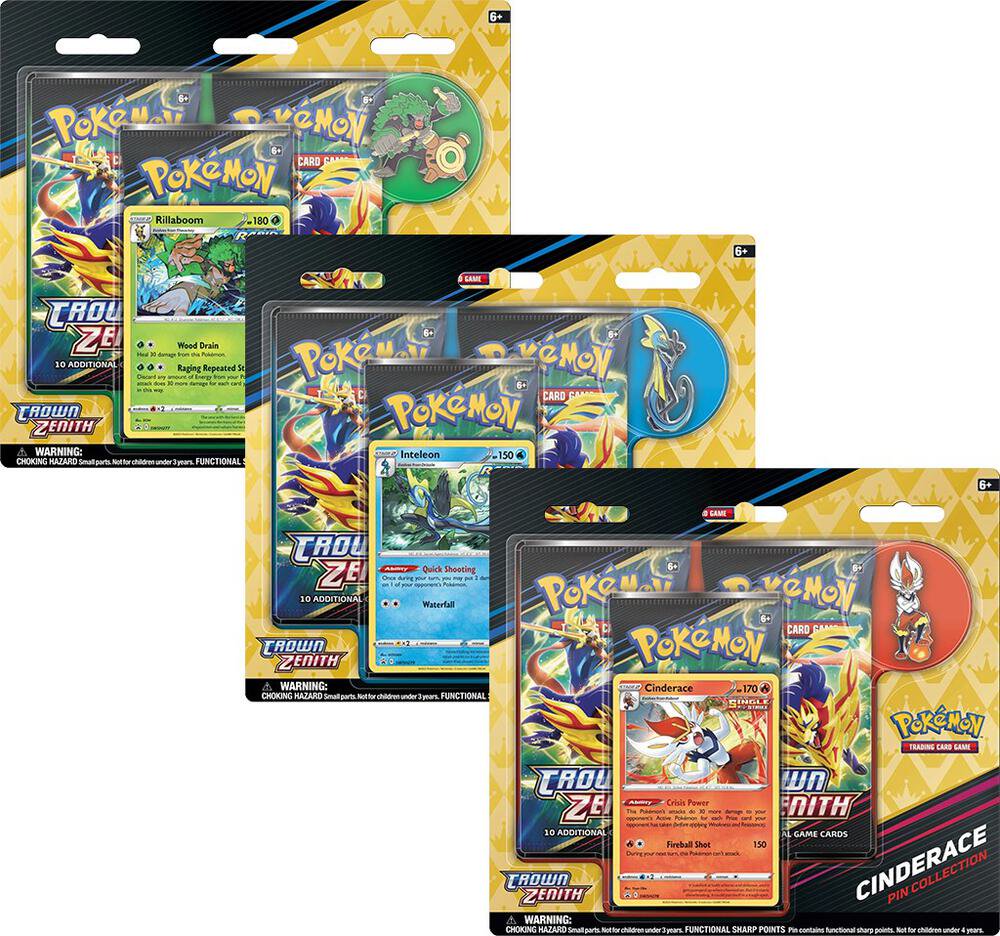 Pokemon Trading Card Game Crown Zenith Pin Collection 3 Booster Packs
