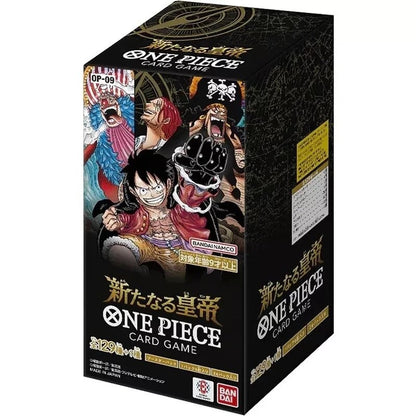 One Piece OP-09 Four Emperors Japanese Booster Box with One Piece cards.