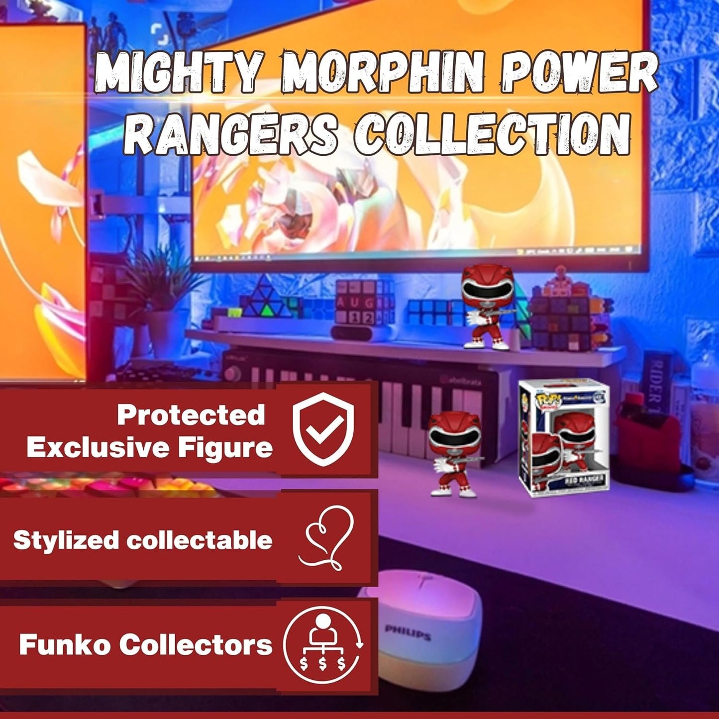 Red Ranger Funko Pop! Television Power Rangers - Vinyl Figure #1374 with Display Box Protector Case