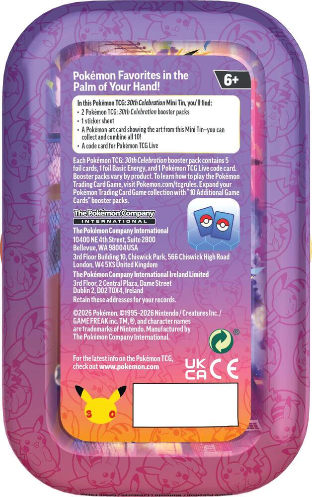 Pokémon TCG: 30th Celebration Mini Tin – Mewtwo (2 Booster Packs, Sticker Sheet, & Collectible Art Card) | Sealed - (PREORDER - Release Date Oct. 02, 2026)