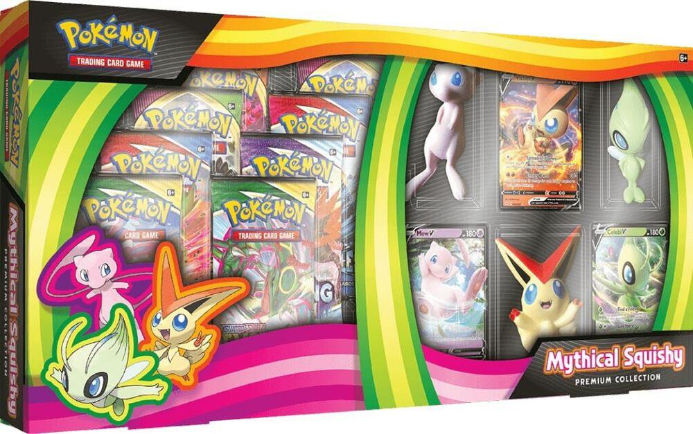 Pokemon TCG Mythical Squishy Premium Collection Box with Booster Packs Promo Cards and Figures