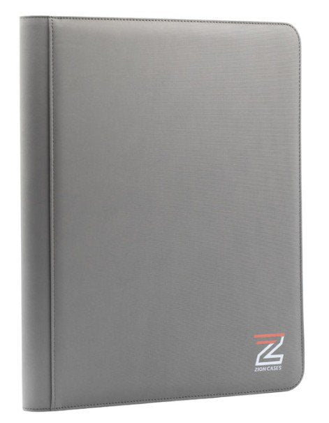 Zion Cases 9-Pocket Toploader Binder Grey – Diamond Texture Premium PU Leather Card Album – Side-Loading, Acid-Free, 252 Card Capacity – Heavy Duty Zippered Storage for TCG, Sports & Pokémon Cards