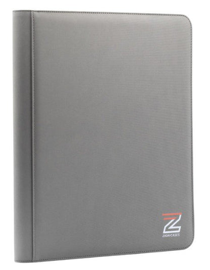 Zion Cases 9-Pocket Toploader Binder Grey – Diamond Texture Premium PU Leather Card Album – Side-Loading, Acid-Free, 252 Card Capacity – Heavy Duty Zippered Storage for TCG, Sports & Pokémon Cards