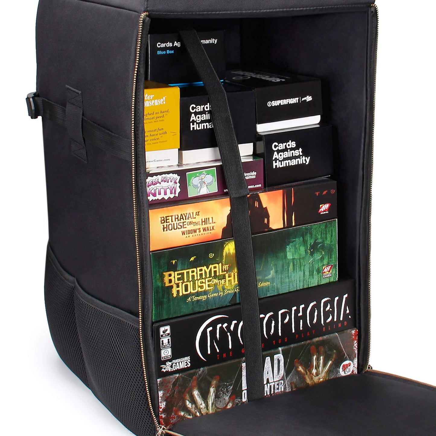 ENHANCE Board Game Backpack - Reinforced Rigid Board Game Storage with Padded Shoulder Straps, Carrying Handle, and Accessories Pockets for Dice, Cards, More - Fits and Protects Tabletop Adventures
