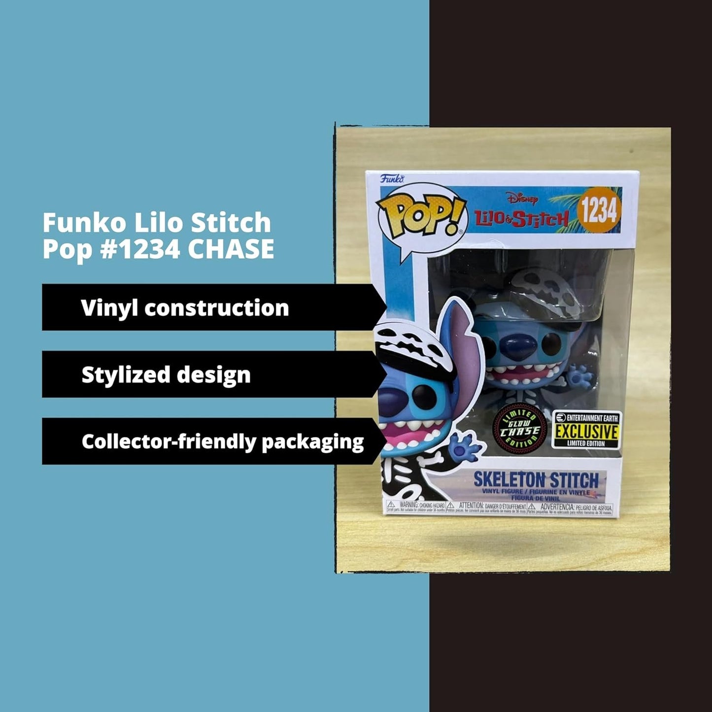 Skeleton Stitch Funko Pop! Disney Lilo and Stitch - Glow-in-The-Dark Chase Limited Edition Vinyl Figure #1234 with Display Box Protector Case