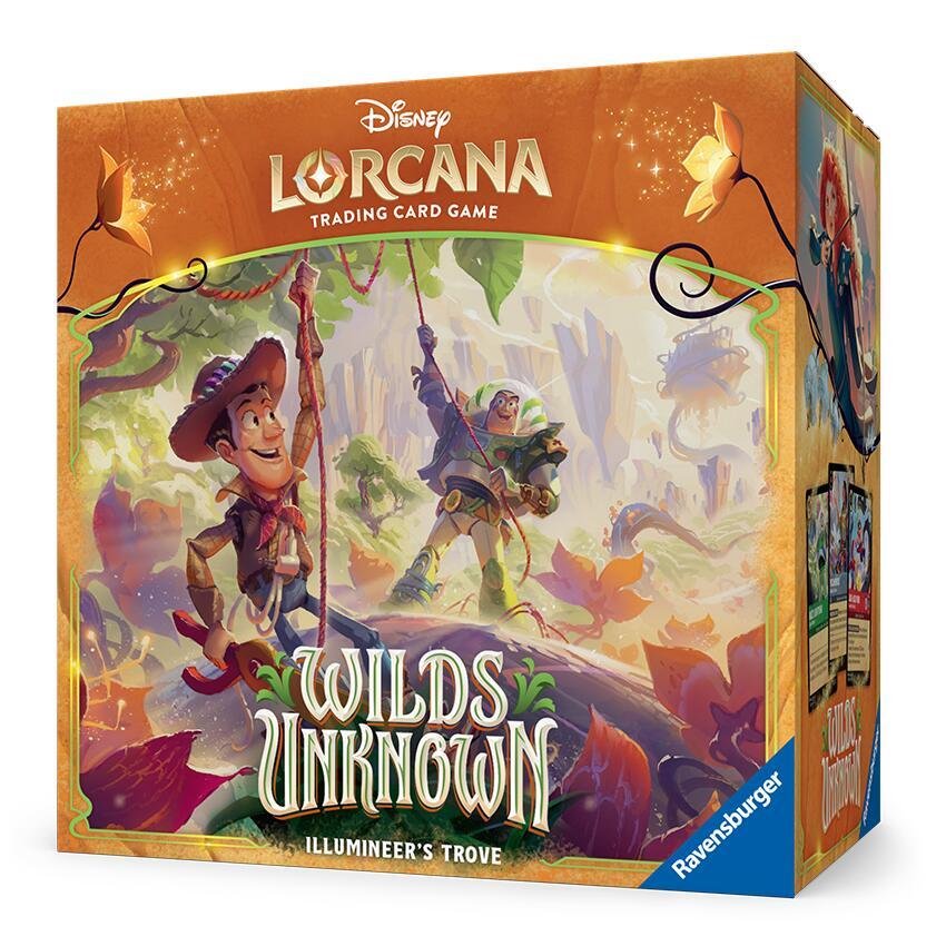Disney Lorcana TCG: Wilds Unknown Illumineer’s Trove - Card Storage Box with 8 Booster Packs, 6 Dividers, Damage Counter Dice & Lore Counter - Trading Card Game Accessories
